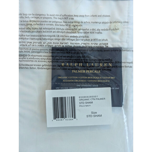 NWT Ralph Lauren Standard Sham Polo Navy White Palmer Percale Organic Cotton - Picture 2 of 3
